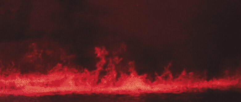 blazing red flames over water